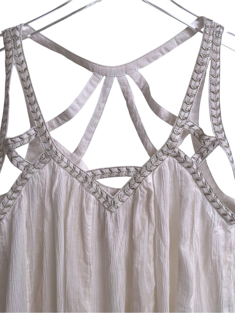 Anthropologie Vanessa Virginia Cutwork Fairy Ivory Gauze Flowy Tank Top 6/Small - Picture 3 of 12